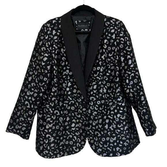 Eloquii Silver Brocade Leopard Print Blazer - Size 16 - Picture 4 of 8